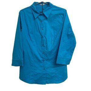 Basic Aqua Color Button Up Top